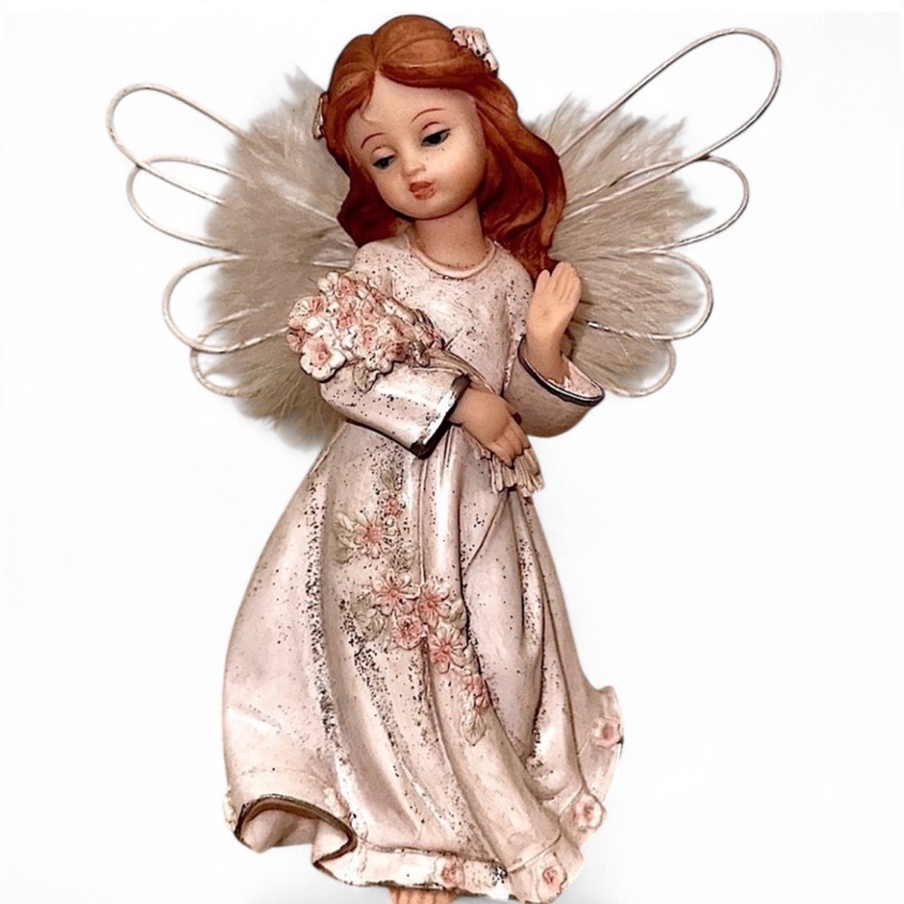 Rare Vintage 7” Angel Fairy Figurine Wire Feather Wings- Holiday Christmas Decor